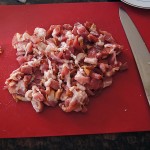 Chopped up bacon pieces for use as lardons